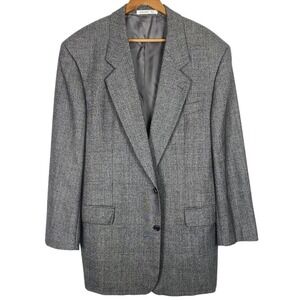 Hugo Boss 44L Long Blazer Gray Sport Coat 2-Button Suit Luxury Check USA Pockets